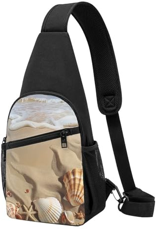 Strandtasche mit Sanddruck, für Herren und Damen, Outdoor-Crossbody-Bauchtasche, Wandern, Brusttaschen, Sport, Tagesrucksäcke, Schwarz , Einheitsgröße, Lässiger Tagesrucksack