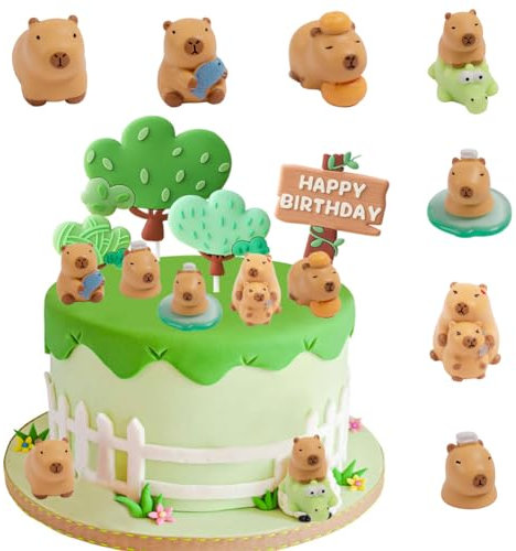 MEZHEN Capybara Decoración para Tartas Capybara Figuras Cumpleaños Decoración de Pastel Animales Toppers para Tartas Adorno para Tarta Fiesta de Cumpleaños Cupcake Topper
