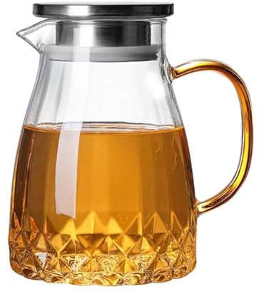 1400ML Glass Water Jug with Stainless Steel Lid, Heat Resistant Pitcher Water Carafe for Juice, Cold or Hot Beverages - Easy to Clean (1400ML)