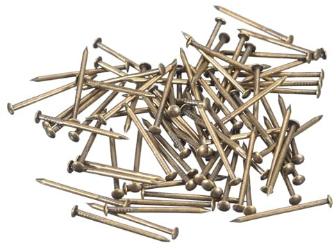 sourcing map 70Pcs Small Tiny Nails 1.2x20mm(DXL) Tiny Brass Nails Hardware Round Head Brass Nail for Wooden DIY Projects Decorative Boxes Household, Bronze Tone