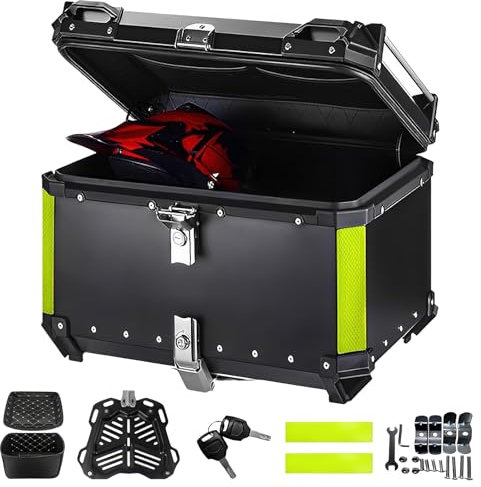 Moto Top Case,Top Case Moto de aluminio impermeable,baúl de almacenamiento con doble llave,caja de cola de motocicleta con cerradura de seguridad,caja de equipaje para almacenamiento de cascos (45L)