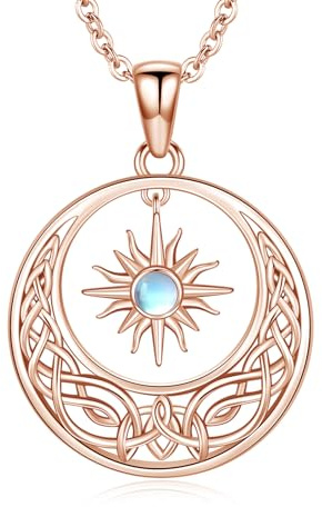 YEESIA Sonne- und Mond-Halskette für Damen, 925er Sterlingsilber, keltische Sonne- und Mond-Anhänger-Halskette mit Mondstein, irischer Schmuck, Geschenk für Frauen