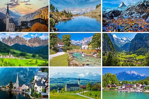Postkarten-Set Alpen - 9 Karten / Ansichtskarten (Souvenirs) | Fotos Bilder aus den Bergen in Deutschland (Bayern) Österreich (Hallstatt) Italien (Dolomiten) Schweiz (Zermatt Matterhorn)