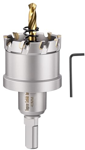 CoCud 1-9/16 40mm Hole Saw Tungsten Carbide TCT Hole Cutter W/Drill Bit | Metal Cutter for Thick Hard Metal, Stainless Steel, Copper, Aluminum