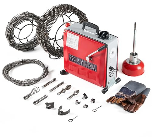 ZELCAN 850W Macchina Sturatubi Elettrica per Scarichi da 20-200mm, Coclea di Drenaggio Elettrica con Molla da 27m e 12 Testine Intercambiabili, per WC, Lavello e Tubature Industriali