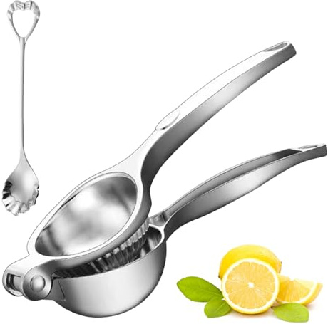 Lemon Squeezer,Metal Hand Press Lemon Juicer,Quick and Effective Juicing | Manual Citrus Press Lemon Juicer,with 1Pc Spoon,Stainless Steel,Easy to Use & Clean,Suit for Lemons,Limes,other Small Citrus