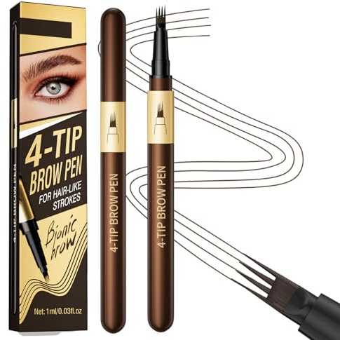 Eyebrow Pencil,Brown Brow Pen with 4 Micro-Fork Tip,Microblading Waterproof Eyebrow Pen for Natural-Looking Hair-Like,Long-Lasting Liquid Eyebrow Pencil for 24 HR Wear(Dark Brown)