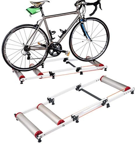 Home Trainer à Rouleaux pour Vélo, Rouleaux Paraboliques Pliables en Alliage d'Aluminium, Entraînement Intérieur avec Roulements Scellés Silencieux, Ajustable pour VTT, Vélo de Route et Pliant