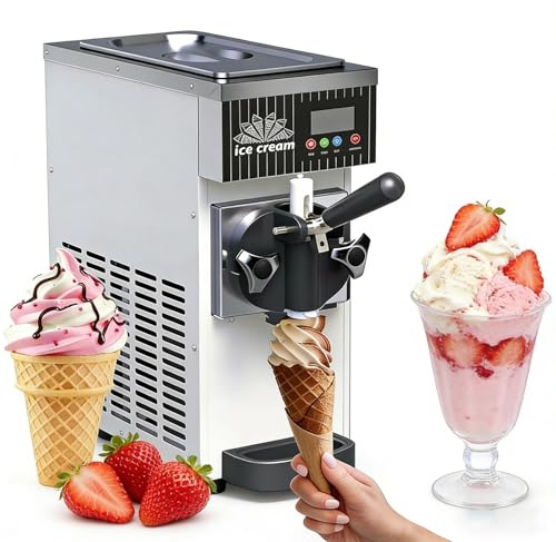 Gewerbliche Softeismaschine, Tisch-Eismaschine Mit 2,5-Liter-Zutatenbehälter, Automatischer Reinigung per Knopfdruck, Intelligentem LED-Panel Und Einstellbarer Härte Für Snackbars(Cream)