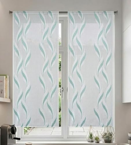 Tata Home Coppia Tende per Interni a Vetro Finestra Semitrasparenti Bianche Tende Cucina Bagno Camera Ricamate Fantasia Moderne Eleganti Con Ricamo Misura 60x150 cm Mod. MADRID Colore Verde Salvia