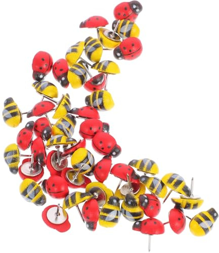 50pcs Wooden Cartoon Animal Thumbtacks Replaceable Push Pin Set