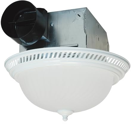 Air King DRLC703 Decorative Round Quiet Exhaust Bath Fan with Light, 70-CFM, White Finish