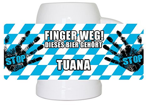 Lustiger Bierkrug mit Namen Tuana und schönem Motiv Finger weg! Dieses Bier gehört Tuana | Bier-Humpen | Bier-Seidel