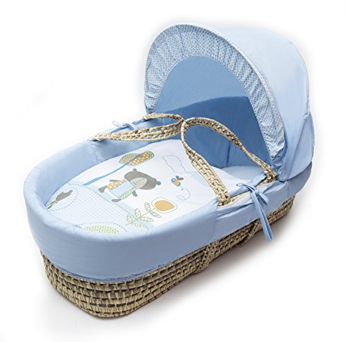 ELEGANT BABY Beary Nice Blue Moses Basket Bedding Set Dressing Cover and Hood Only with Padded Liner (Basket & Fittings not Included)