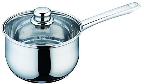 Buckingham Deep Saucepan with Tempered Glass Lid Premium Stainless Steel Cooking Pot Suitable all Heat Source Including Induction 18 Cm 2.8 Litres by Buckingham