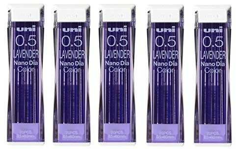 Uni NanoDia Color Mechanical Pencil Leads 0.5mm Lavender, 5 Pack/total 100 Leads Value Set