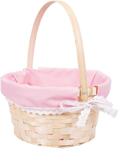 Wickerfield Easter Egg Hunt Baskets for Kids, Small Gift Hamper Basket with Handle, Woven Bamboo Small Wicker Easter Hamper Basket, Kids Party Flower Girl Baskets (1, Pink)