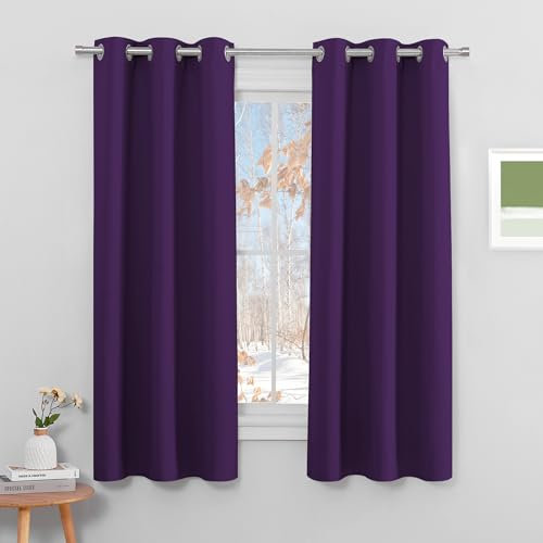 PONY DANCE Purple Blackout Curtains - Eyelet Thermal Insualted Room Darkening Privacy Curtains & Drapes for Bedroom, W 42 x 63 Inch, 2 Panels, Purple