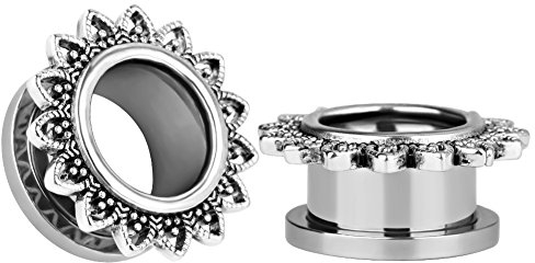 KUBOOZ(1 Pair Simple Retro Screw Ear Plugs Tunnels Gauges Stretcher Piercings 00g