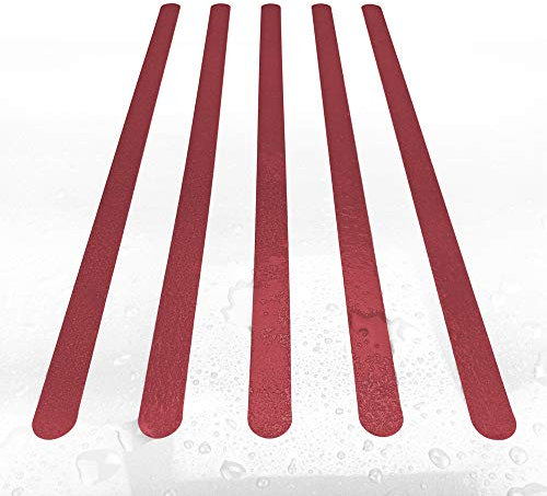 AnTina TAPES® rote Anti-Rutsch-Aufkleber als Streifen für Dusche & Badewanne, Pads Zertifiziert rutschhemmend & selbstklebend, 8 Stück in Rot, inkl. Reinigungsmittel