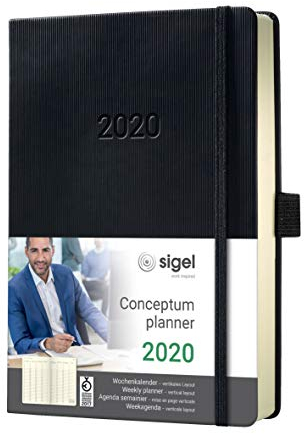 SIGEL C2019 Planungsbuch Wochenkalender 2020, ca. A5, 1 Woche = 2 Seiten, 1 Spalte pro Tag, schwarz, Hardcover, Conceptum - weitere Modelle