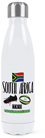 Bouteille d'eau isotherme à double paroi en acier inoxydable pour le sport de rugby Afrique du Sud Blanc 500 ml