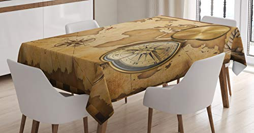 ABAKUHAUS Karte Tischdecke, Im Alter von Antik-Schatz-Karte, Pflegeleicht Waschbar Schmutzabweisend und mit Klaren Farben Hochwertiger Druck, 140 x 200 cm, Hellbraun Braun