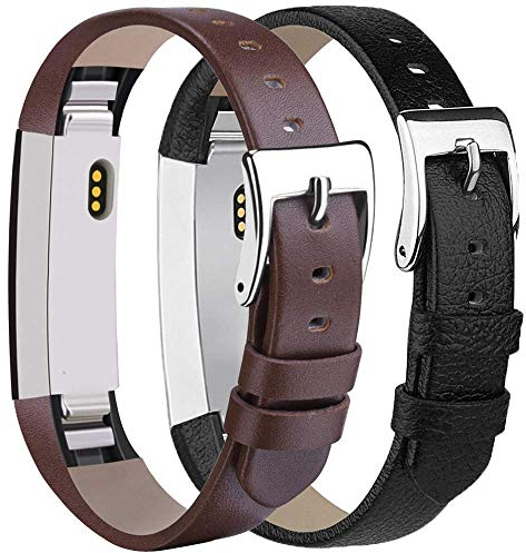 AK Bands kompatibel mit Fitbit Alta HR, Echtleder, verstellbar, bequemes Armband für Fitbit Alta HR/Fitbit Alta, 03 Schwarz/Kaffee