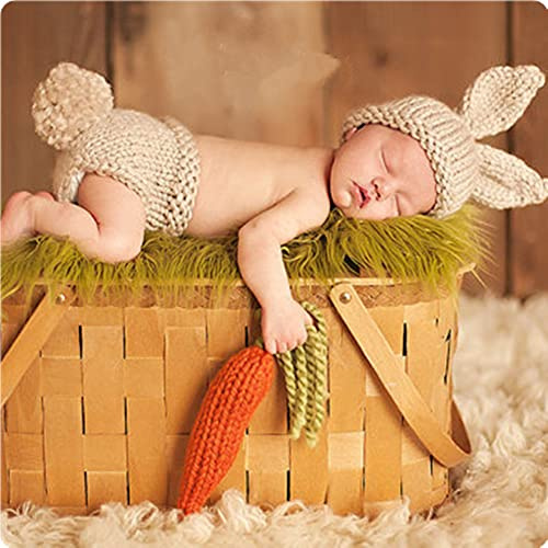 Hztyyier Neonato Fotografia Puntelli, 10,4 * 9,4 * 0,4 pollici Uncinetto lavorato a maglia coniglio carota cappelli pantaloni foto costume Prop Outfit per 0-6 mesi neonato ragazze e ragazzi