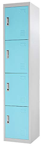 Panana Metal Storage Lockers, Blue & Grey Steel Lockable Unit, Staff Gym School Changing 1800mm H*380mm W*450mm (Sky Blue, 4 Door)