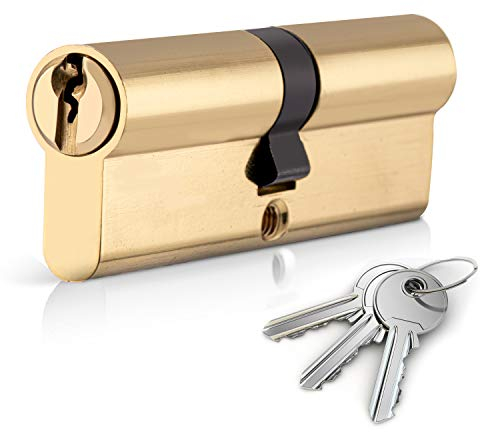 XFORT Messing 50/50 Euro-Zylinderschloss (100mm), Euro-Türschloss mit 3 Schlüsseln, Anti-Bump, Anti-Drill und Anti-Pick Türschloss mit Schlüssel