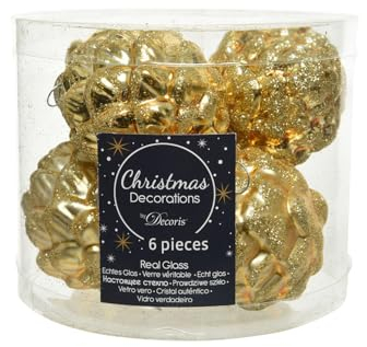 Christbaumschmuck Zapfen Glas 7cm x 6 Stück Weihnachtskugeln hellgold