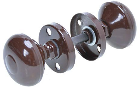 Aqbau Jeu de Poignées de Porte Rondes | Diamètre du cache serrure: 55 mm|Poignée Multitâche Marron |Bouton Rotatif | Bouton Aluminium | Poignée de Porte Extérieure