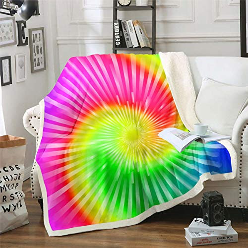 Loussiesd Buntes Tie Dye Kuscheldecke für Mädchen Jungen Modern Boho Psychedelic Wohndecke Bohemian Gypsy Swirl Decke 130x150cm Raumdekor Geometrische Streifen Flanell Fleecedecke