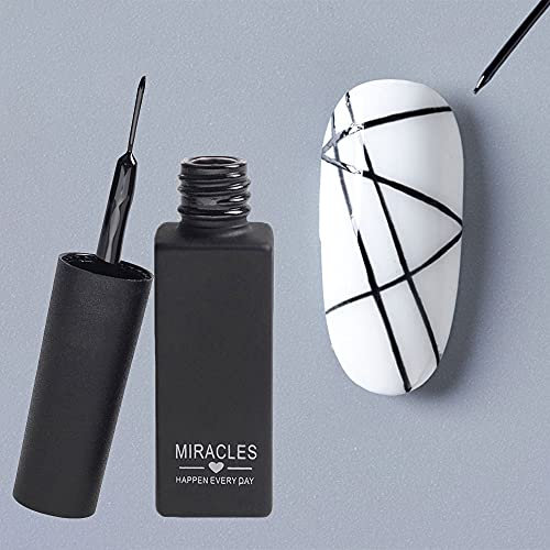 Black Liner Pen Gel Nail Polish, Painting Drawing UV Led Gel Polish Set, Classic DIY 3D Gel Nail Paint Nail Gel Polish, Pen Tool, Pull Line Pen for Nail Manicure