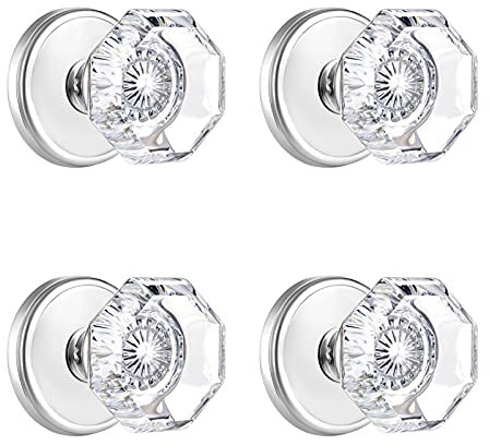 CLCTK 4 Pack Glass Dummy Door Knobs, Single Side Dummy Door Knob Set, Polished Chrome