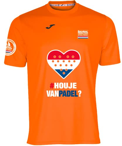 Barcelona Padel Tour - Camiseta Técnica de Manga Corta para Hombre Joma - En Tejido Micro Mesh Transpirable con Corazón Love Pádel y Banderas de Países L