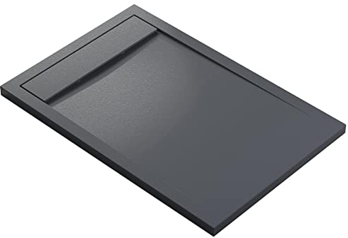 BERNSTEIN Duschtasse 80x120 cm Anthrazit Matt Flache Bauhöhe, Duschwanne aus Mineralguss, Rechteckiges Duschbecken mit Gefälle, Mineralguss-Duschwanne komplett