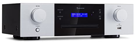 Auna CD-1000 DG, CD-Player HiFi, USB, MP3, Fernbedienung, CD-Player mit LED-Display, CD Receiver Aluminium, schwarz-weiß