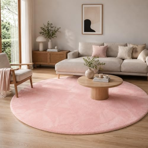 Luxus Fellteppich Pearl Rosa Rund – Super Soft Kunstfell Hochflor Teppich