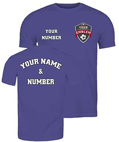 Männer T-Shirt Fußball Trikot mit Dem Emblem Ihres Lieblingsvereins Personalisierter Name und Nummer Individuelles T-Shirt Fahnenabzeichen (M Heidekraut Blau Mehrfarben)