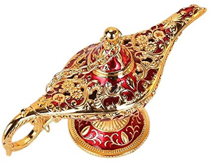 YWHWXB Aladdin Magic Genie Lampe, Arabian Nights Wishing Lamp, Vintage Tischlampe mit Brennstoff, Rotgold, Poliert