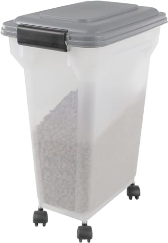 Iris Ohyama, Boite Croquette Chien Hermetique à Roulettes, 18L/7kg, Gris, Couvercle à Rabat avec Joint Etanche, Plastique, pour Chien, Chat, Friandises, Conteneur Croquettes, sans BPA, ATS-M