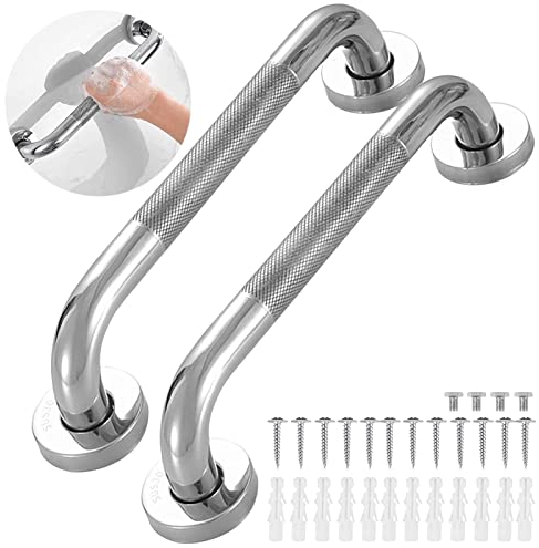 2 Stücke Haltegriff Dusche, Haltegriff Edelstahl 304 mit Gerändelte Fläche Badewannengriff, Rutschfester Badezimmergriff Sicherheitsgriffe für Bad Badewanne Dusche für Senioren und Kinde (30cm)