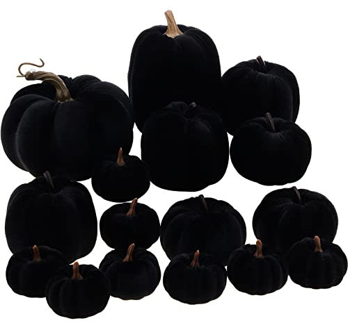 Yatinkim 16 Stück Schwarz Halloween Faux Samt Kürbisse Dekorativen Set Halloween Gefälscht Schaumstoff Kürbis Erntedankfest Küche Dekor Fall Dekoration