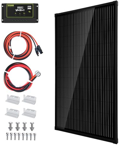 Topsolar Solar Panel Kit 170 Watt 12 Volt Monocrystalline Off Grid System for Homes RV Boat + 30A 12V/24V Solar Charge Controller + Solar Cables + Z-Brackets for Mounting