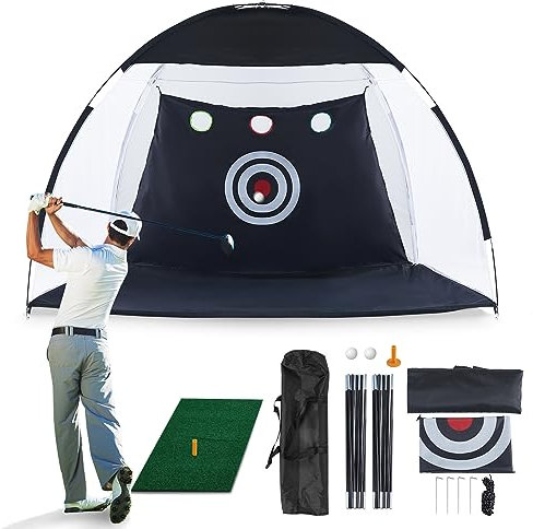 CLIPOP Golf-Schlagnetz Mit Swing Training Ziele und Tragetasche - 10 x 7 Fuß Netz, Matte, Übungsnetz für Fahren im Hinterhof - Geeignet für Drinnen/Draußen