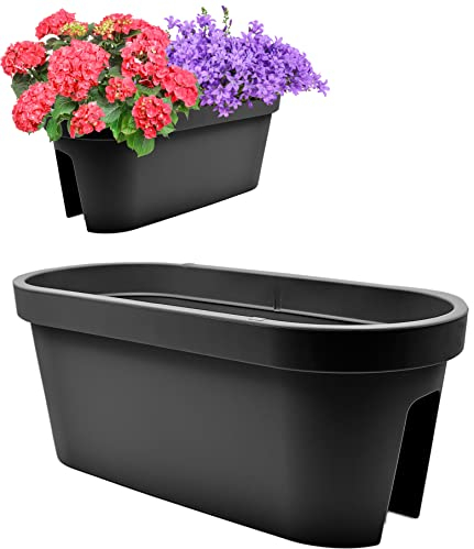 Stephans Möbelbörse 2er Set Balkon Geländer Blumenkasten, Geländertopf, Balkonkasten, Blumentopf, Blumenkübel, Pflanztopf Railing oval 59x26cm (Schwarz)