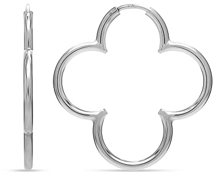 LeCalla Kleeblatt-Creolen aus 925er-Sterlingsilber, elegant und leicht, einfache Blume, mittelgroße Kleeblatt-Creolen für Damen, 33 mm