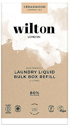 Wilton London Cedarwood Laundry Liquid Refill - 112 Washes - Non-Bio - Plant-based - Biodegradable Detergent - 100% Recylable - Less Plastic - Essential Oils - Make in UK - 4L